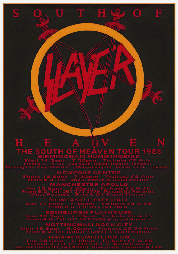 SLAYER South Of Heaven 1988 UK Tour Poster Print