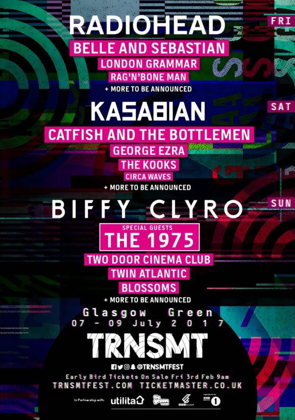 TRNSMT FESTIVAL 2017 Radiohead - Kasabian - Biffy Clyro Line Up Poster Print