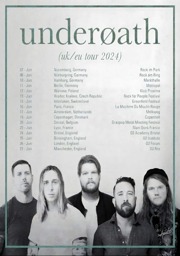 UNDEROATH Summer UK & European 2024 Tour Poster