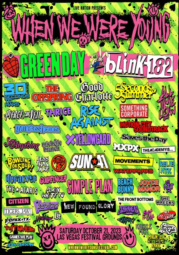 WHEN WE WERE YOUNG 2023 FESTIVAL Green Day - Blink 182 Line Up Poster