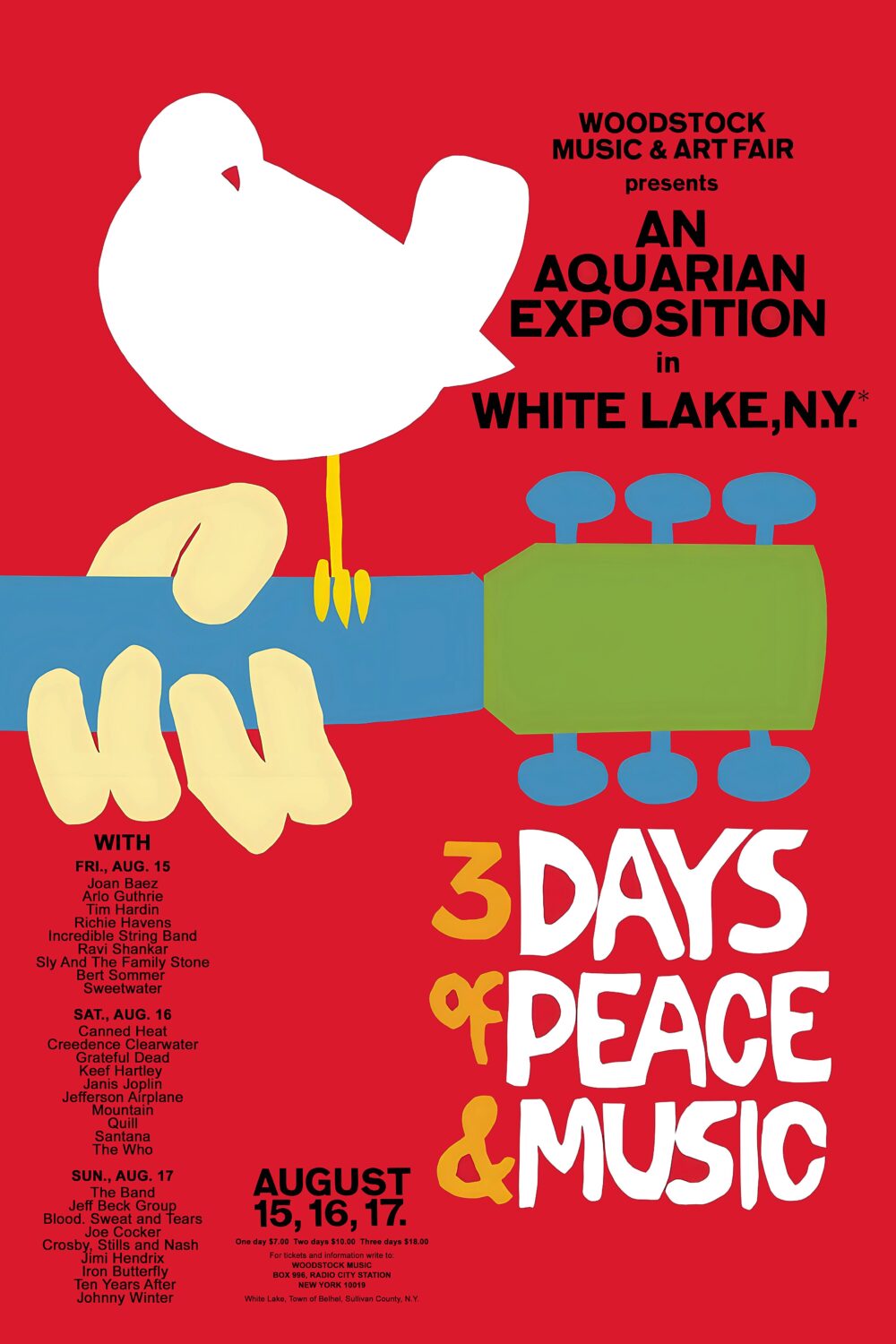 WOODSTOCK FESTIVAL 1969 Jimi Hendrix - Line Up Poster Print