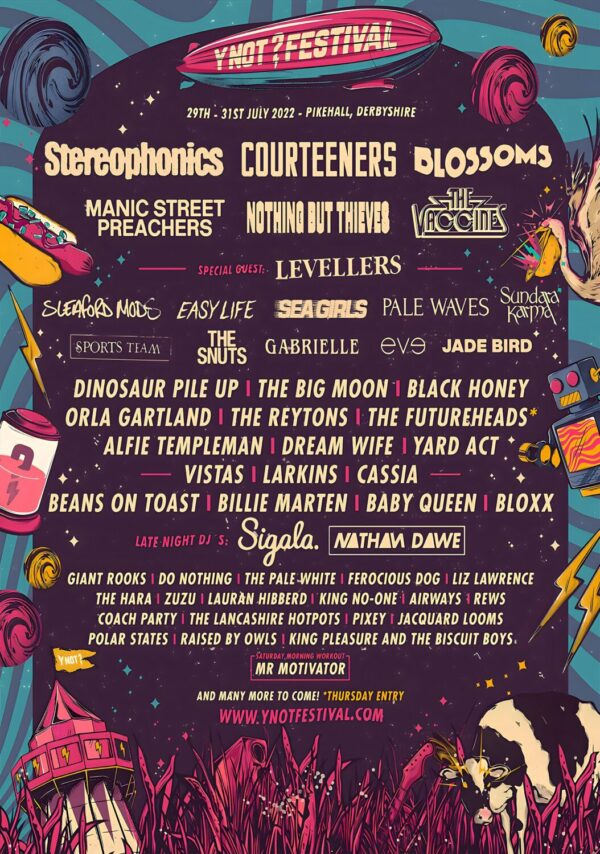 Y NOT? FESTIVAL 2022 Stereophonics - Courteeners - Blossoms Line Up Poster Print