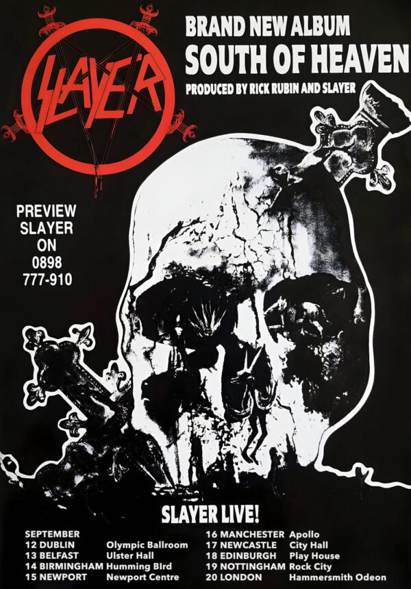 SLAYER South Of Heaven 1988 UK Tour Poster Print