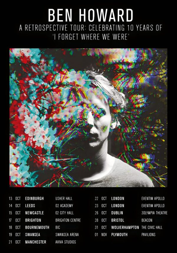 BEN HOWARD I Forget Where We Were 2024 Tour - Anniversary Poster