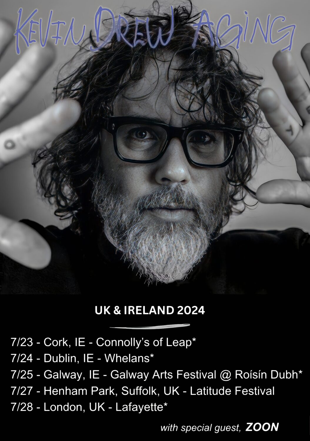 KEVIN DREW Aging 2024 UK & Ireland Tour Poster