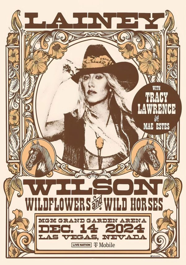 LAINEY WILSON Wildflowers & Wild Horses 2024 Tour: LAS VEGAS MGM Grand Garden Arena Poster