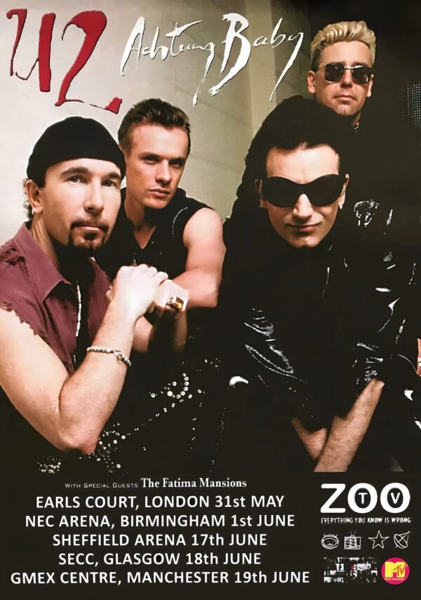 U2 (band) Achtung Baby - Zoo TV 1992 UK Tour Poster