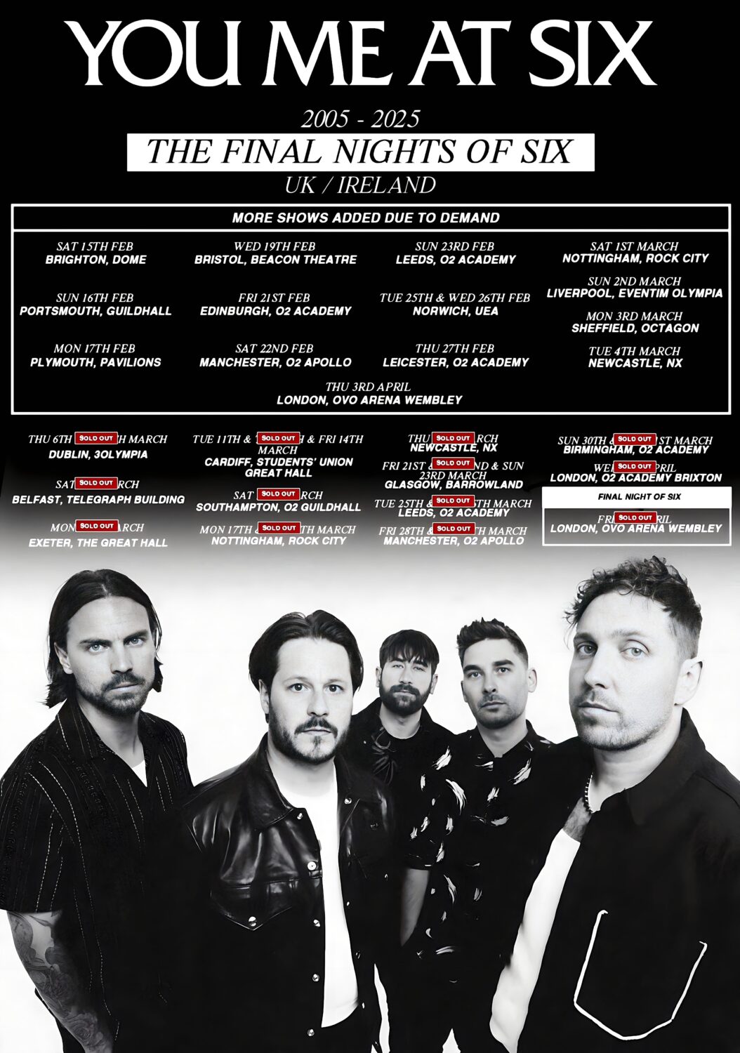 YOU ME AT SIX 2025 UK & Ireland Tour Poster Print