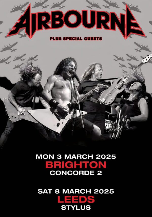 AIRBOURNE (band) UK 2025 Tour: BRIGHTON - LEEDS Poster