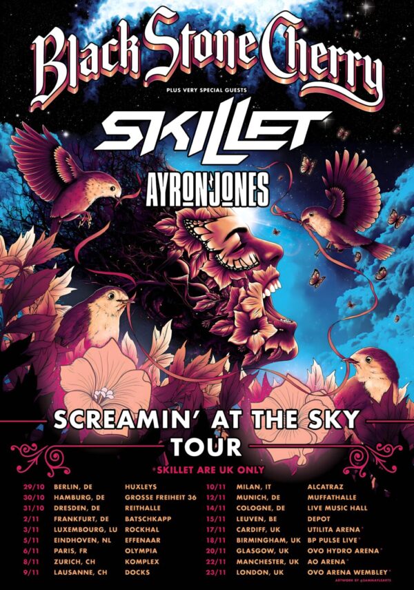 BLACK STONE CHERRY Screaming At The Sky 2024 UK & Europe Tour Poster