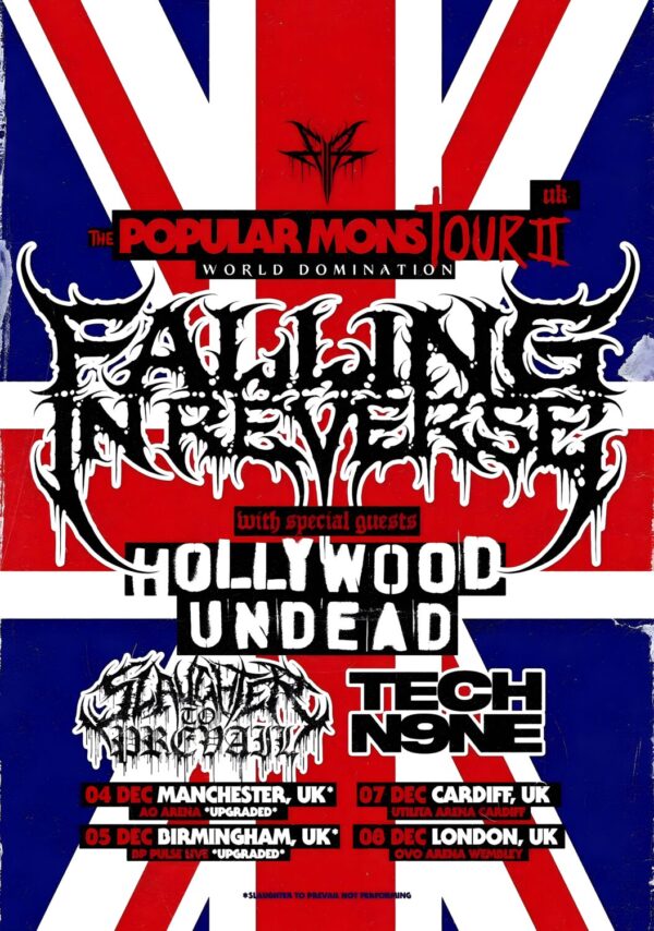 FALLING IN REVERSE The Popular Monstour 2024 UK Arena Tour Poster