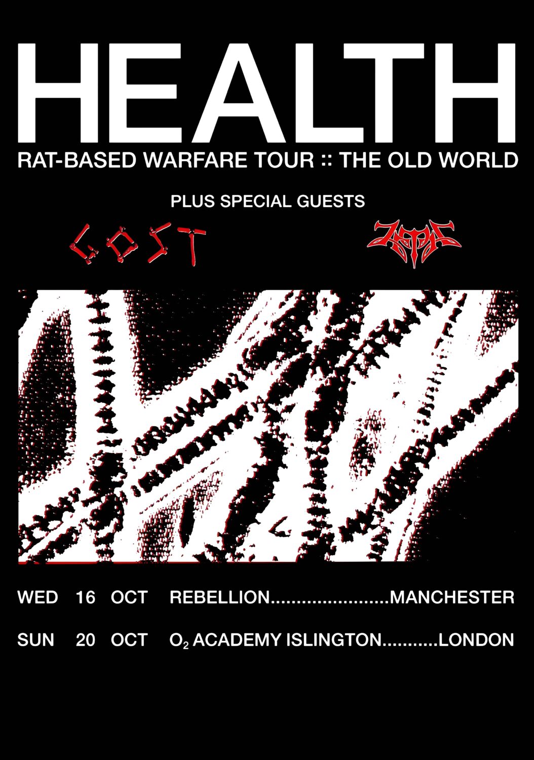 HEALTH (band) Rat-Based Warfare 2024 Tour: MANCHESTER - LONDON Poster