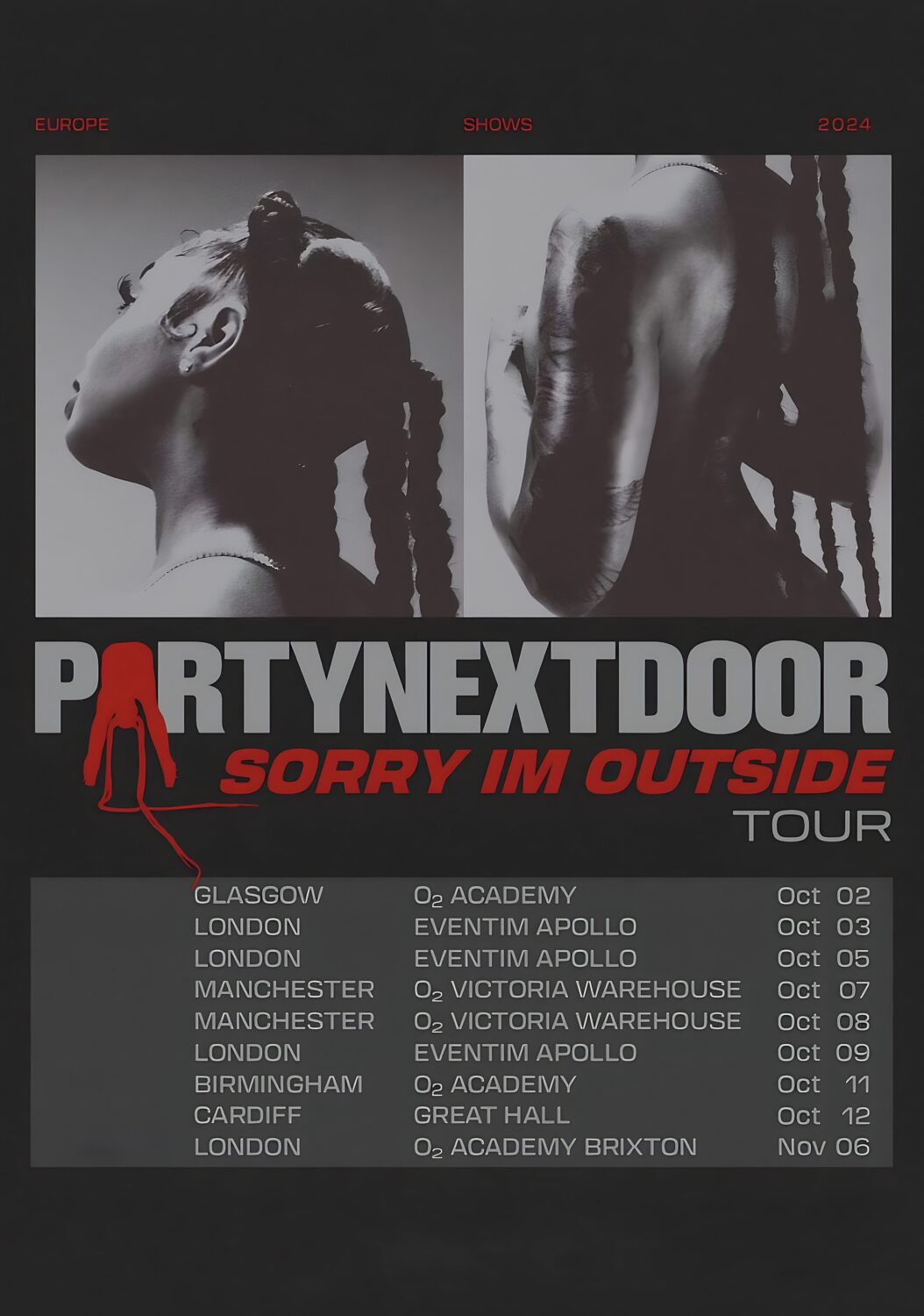 PARTYNEXTDOOR Sorry I'm Outside 2024 UK Tour Poster