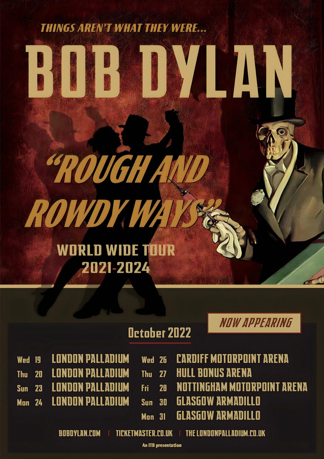 BOB DYLAN Rough & Rowdy Ways 2022 UK Tour Poster