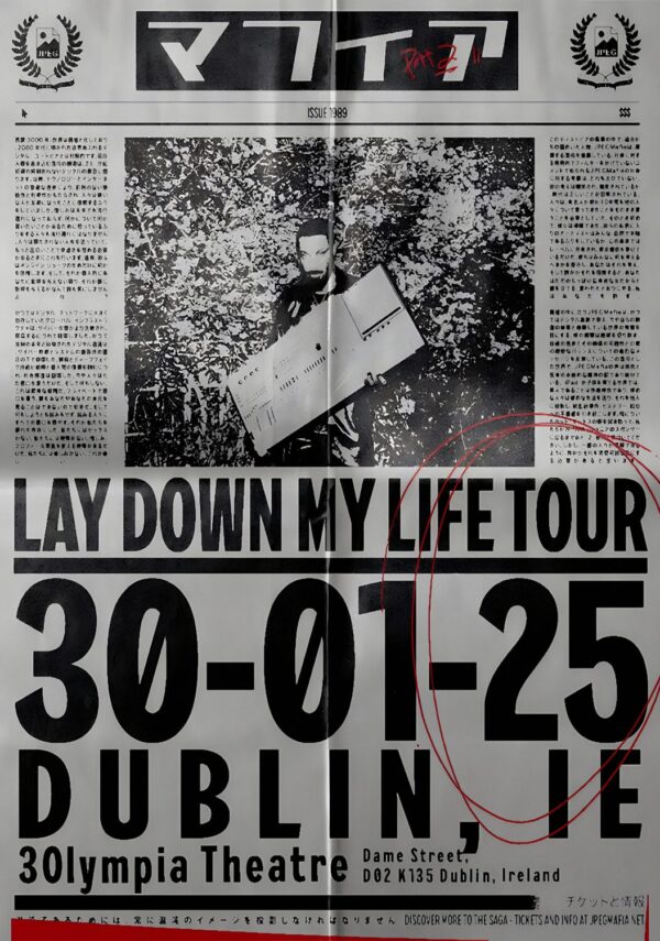 JPEGMAFIA I Lay Down My Life 2025 Tour DUBLIN Poster