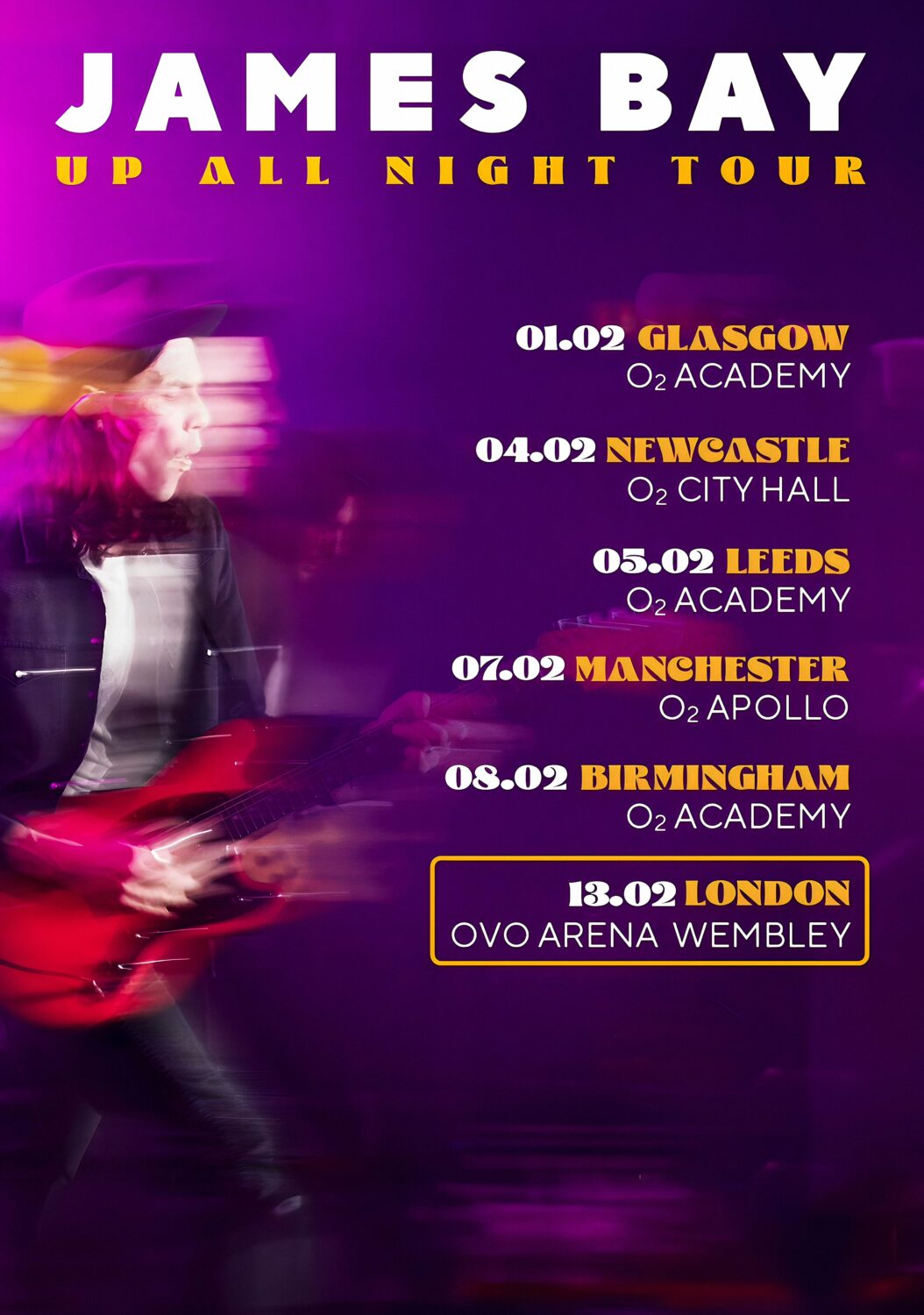 JAMES BAY Up All Night 2025 UK Tour Poster