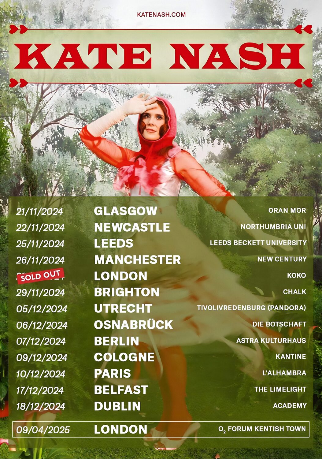 KATE NASH 9 Sad Symphonies 2024 UK Tour Poster