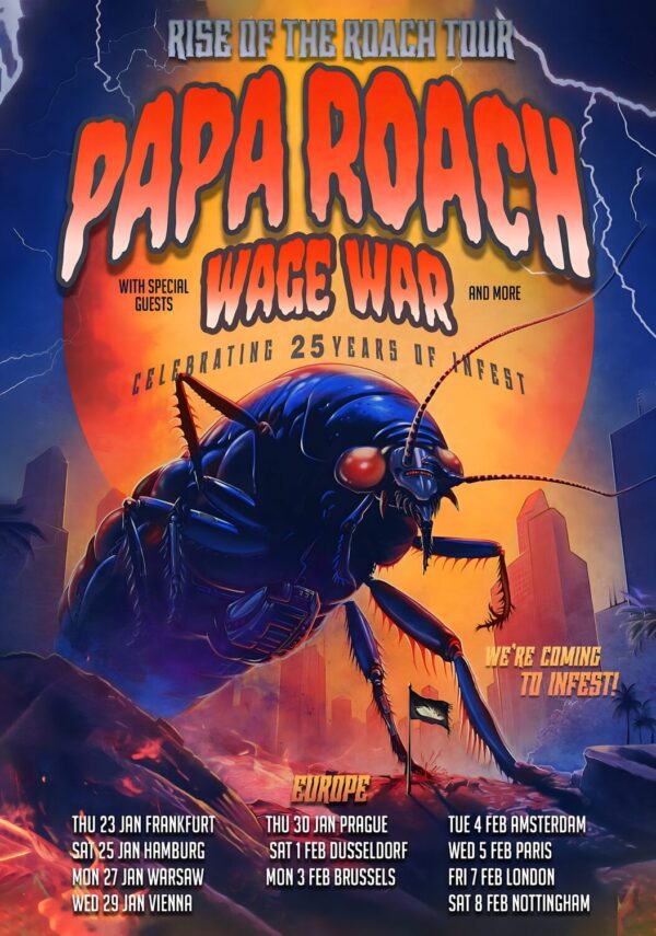 PAPA ROACH Rise Of The Roach 2025 UK & Europe Tour Poster