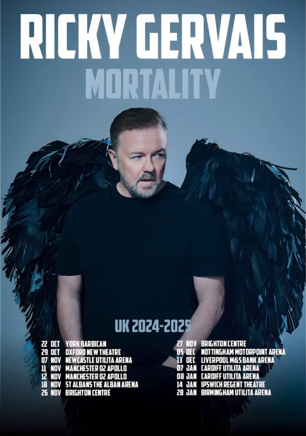 RICKY GERVAIS Mortality 2024-2025 UK Tour Poster