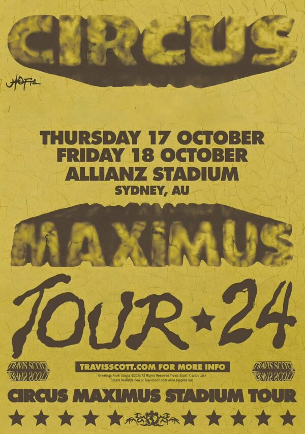 TRAVIS SCOTT Circus Maximus 2024 World Tour: SYDNEY Allianz Stadium Poster