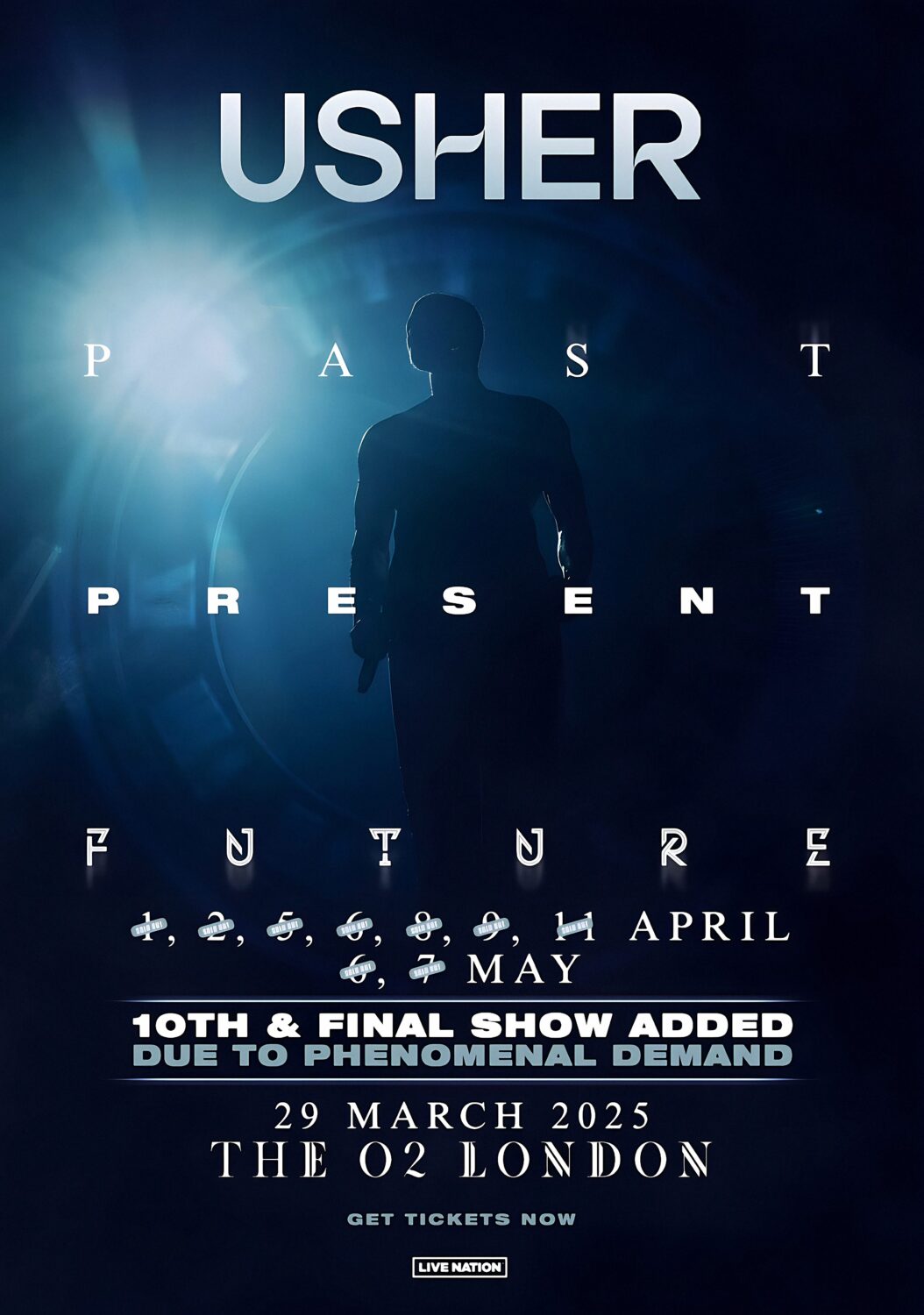 USHER Past Present Future 2025 UK Tour: LONDON The O2 Arena - 10 Shows Poster