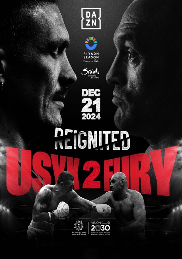 OLEKSANDR USYK vs. TYSON FURY 2 Reignited - Riyadh Season Dec 21 2024 Boxing Fight Poster Print