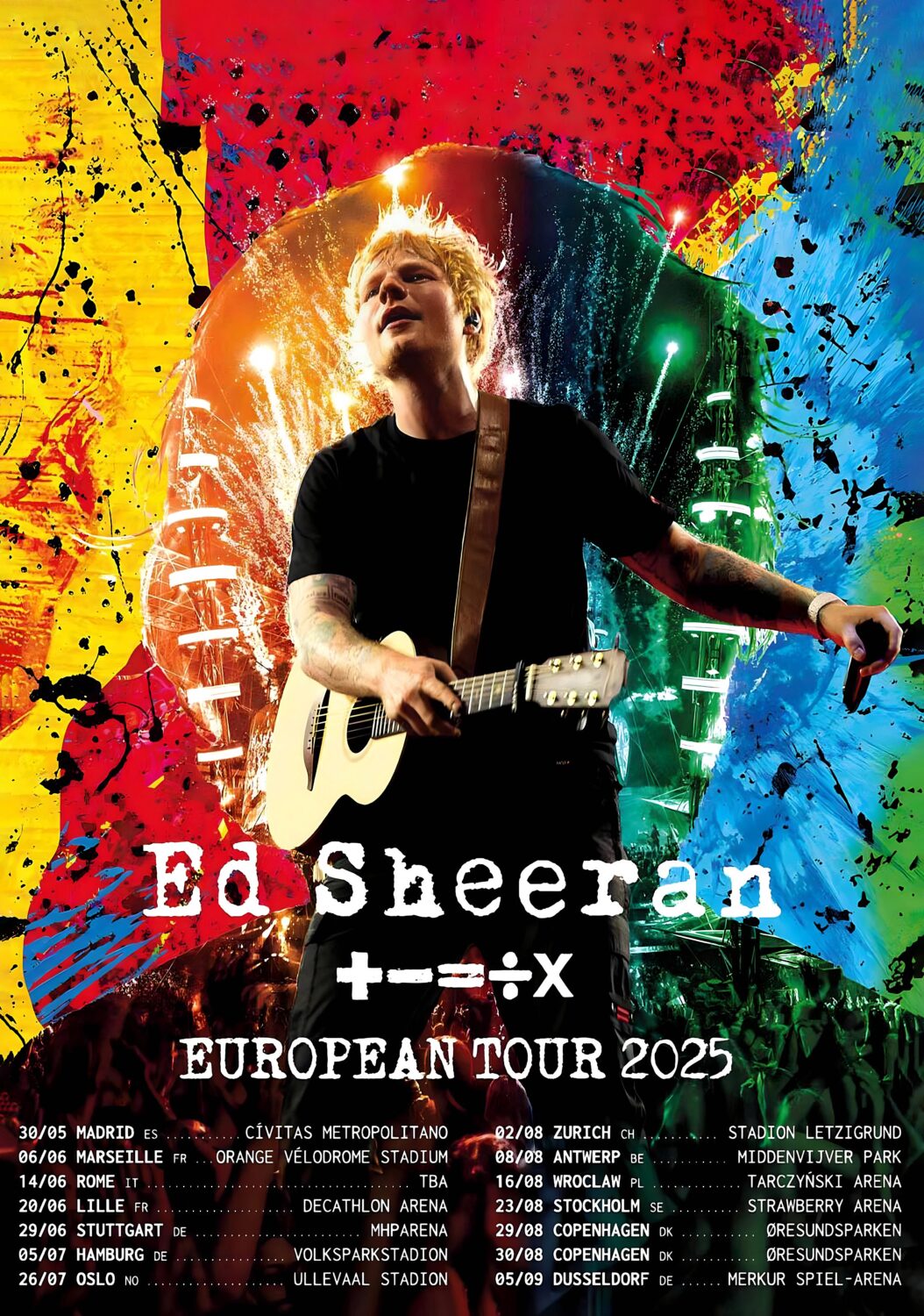 ED SHEERAN +=÷× 2025 Europe Stadium Tour Poster