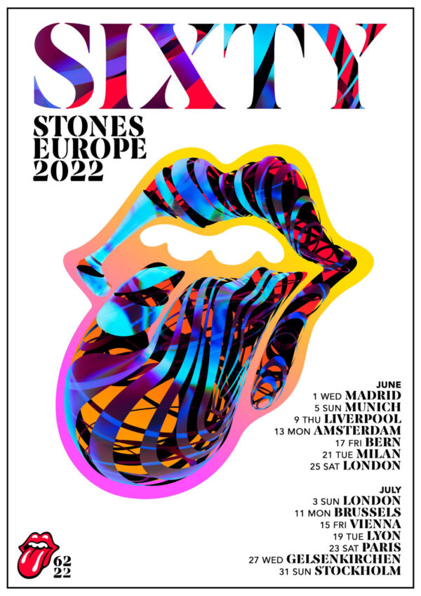 ROLLING STONES Sixty 2022 Tour:  Sixty 2022 European Tour Poster