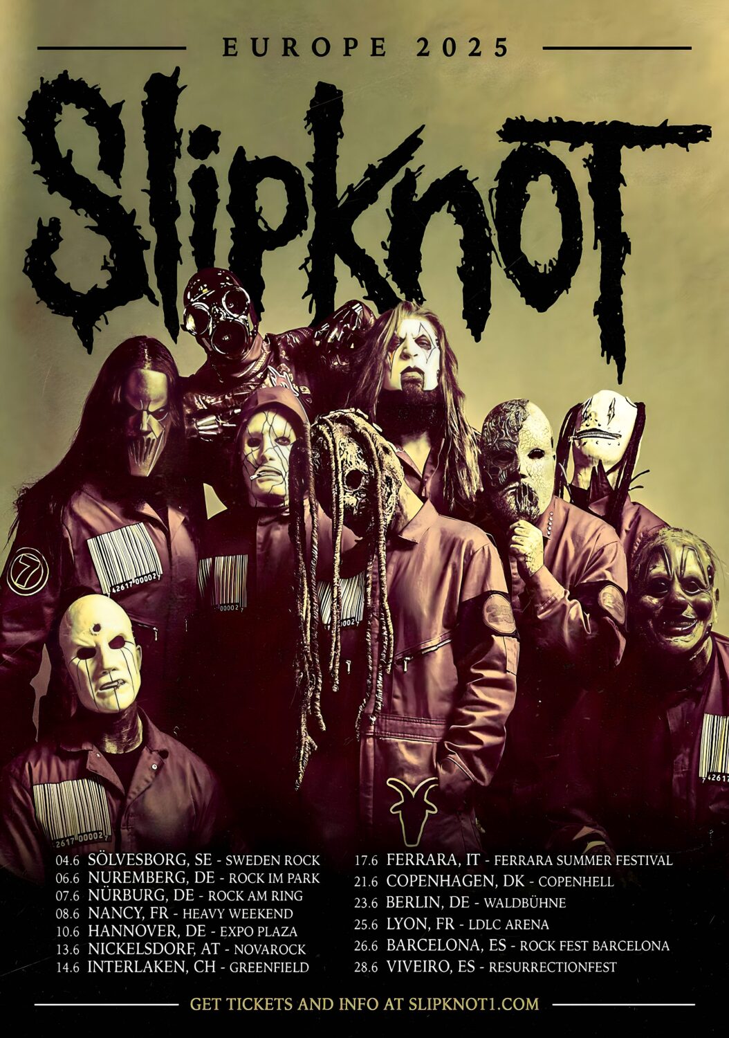 SLIPKNOT 25th Anniversary Europe Festival 2025 Tour Poster
