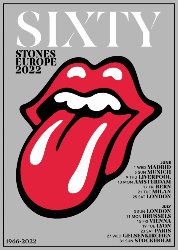 ROLLING STONES Sixty 2022 Tour:  Sixty 2022 European Tour Poster