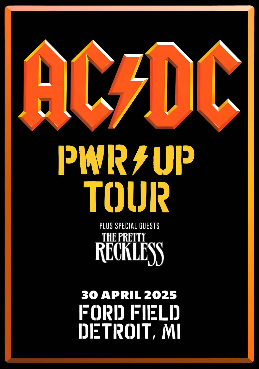 AC/DC Power Up 2025 Tour: DETROIT Ford Field Poster