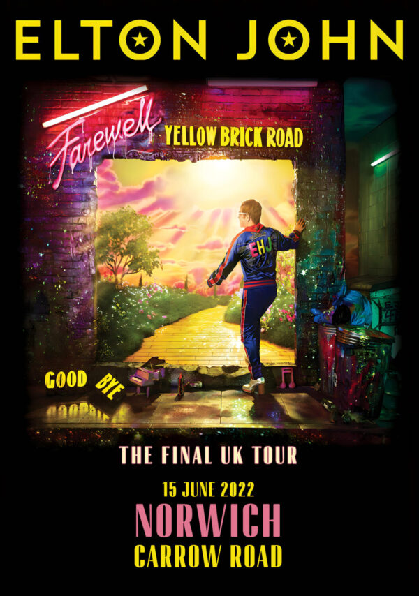 ELTON JOHN Farewell Yellow Brick Road 2022 UK Tour: NORWICH Carrow Road Poster Print