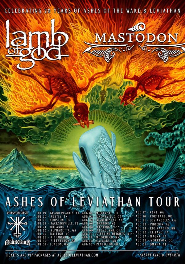 LAMB OF GOD - MASTODON Ashes of Leviathan 2024 North America Tour Poster