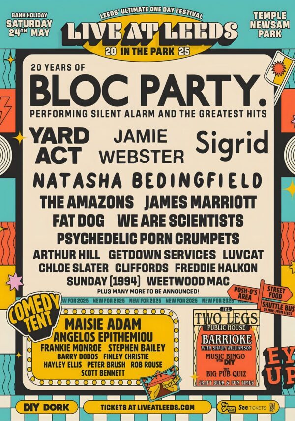 LIVE AT LEEDS 2025 FESTIVAL Bloc Party - Yard Act - Jamie Webster Line Up Poster