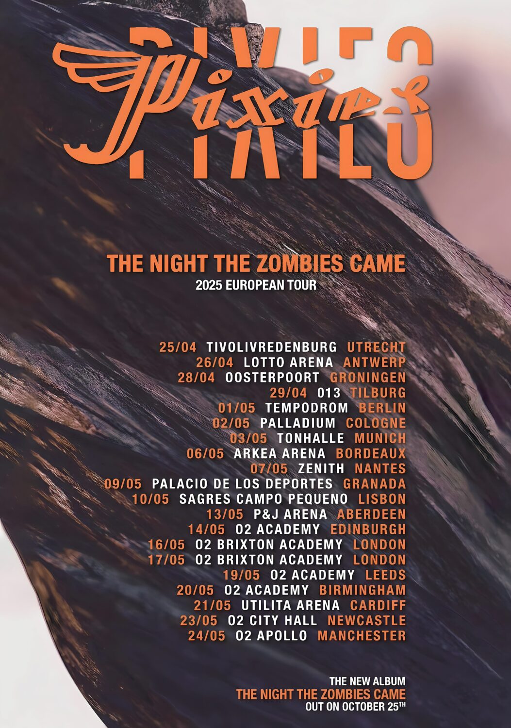PIXIES (band) The Night The Zombies Came 2025 UK & European Tour Poster