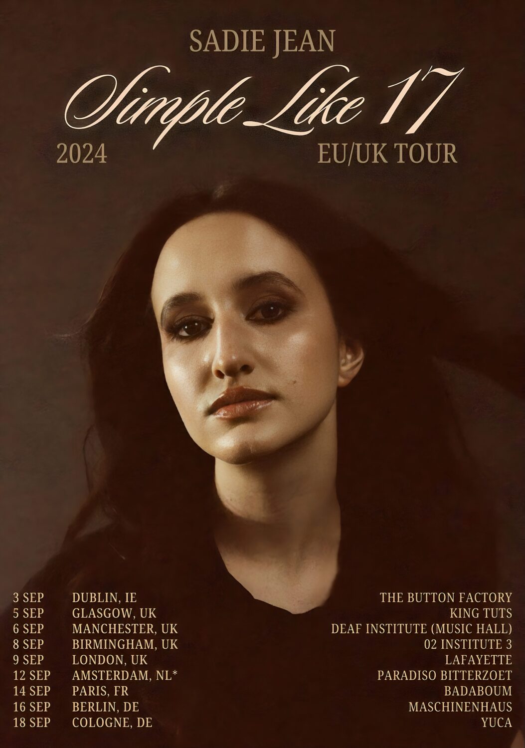 SADIE JEAN Simple Like 17 2024 UK & Europe Tour Poster
