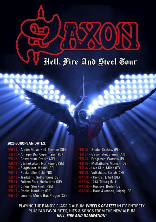SAXON Hell, Fire & Steel 2025 European Tour Poster