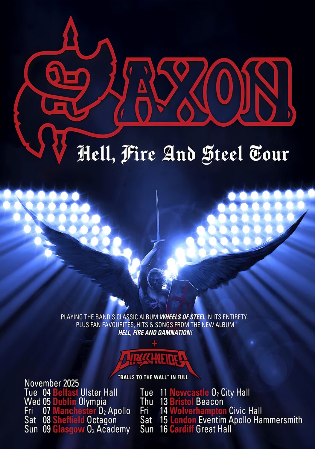 SAXON Hell, Fire & Steel November 2025 UK Tour Poster