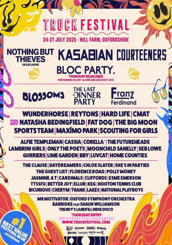 TRUCK FESTIVAL 2025 Courteeners - Kasabian - Nothing But Thieves Line Up Poster