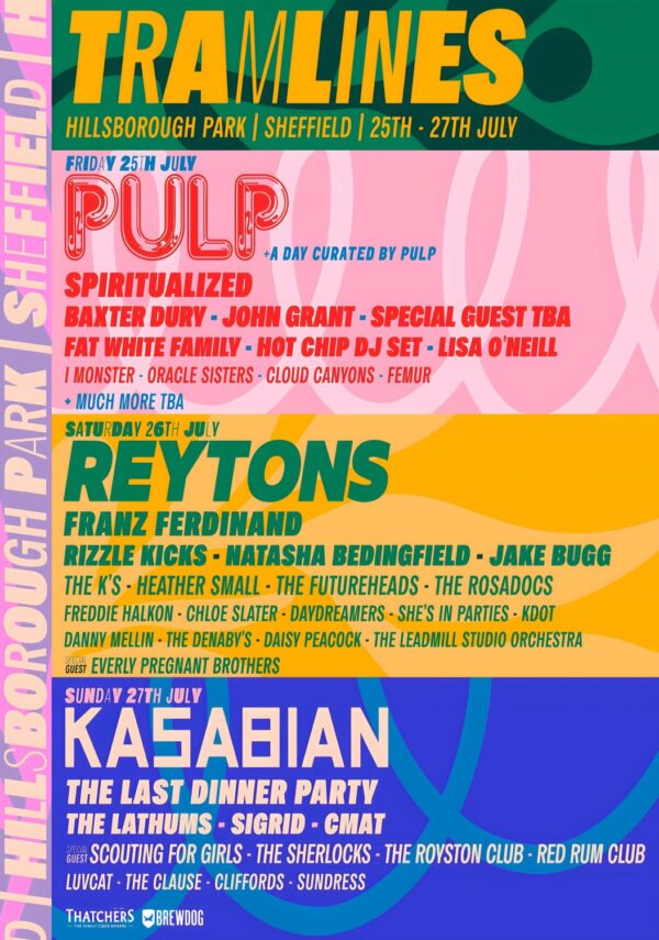 TRAMLINES FESTIVAL 2025 Pulp - Reytons - Kasabian - Last Dinner Party Poster