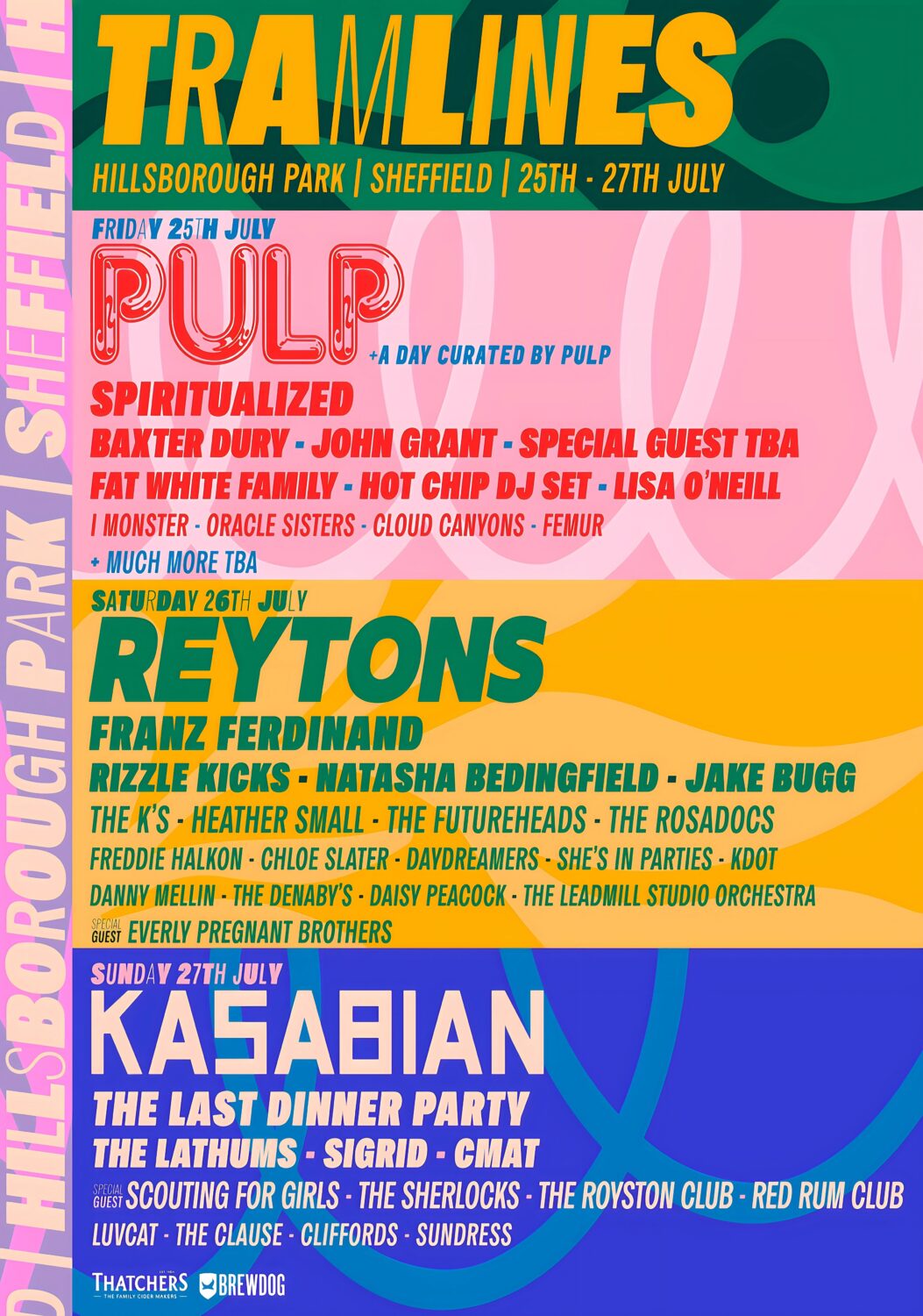 TRAMLINES FESTIVAL 2025 Pulp - Reytons - Kasabian - Last Dinner Party Poster