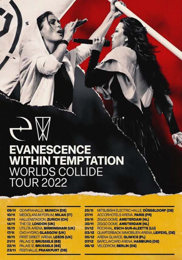 WITHIN TEMPTATION - EVANESCENSE Worlds Collide 2022 UK & Europe Tour Poster Print