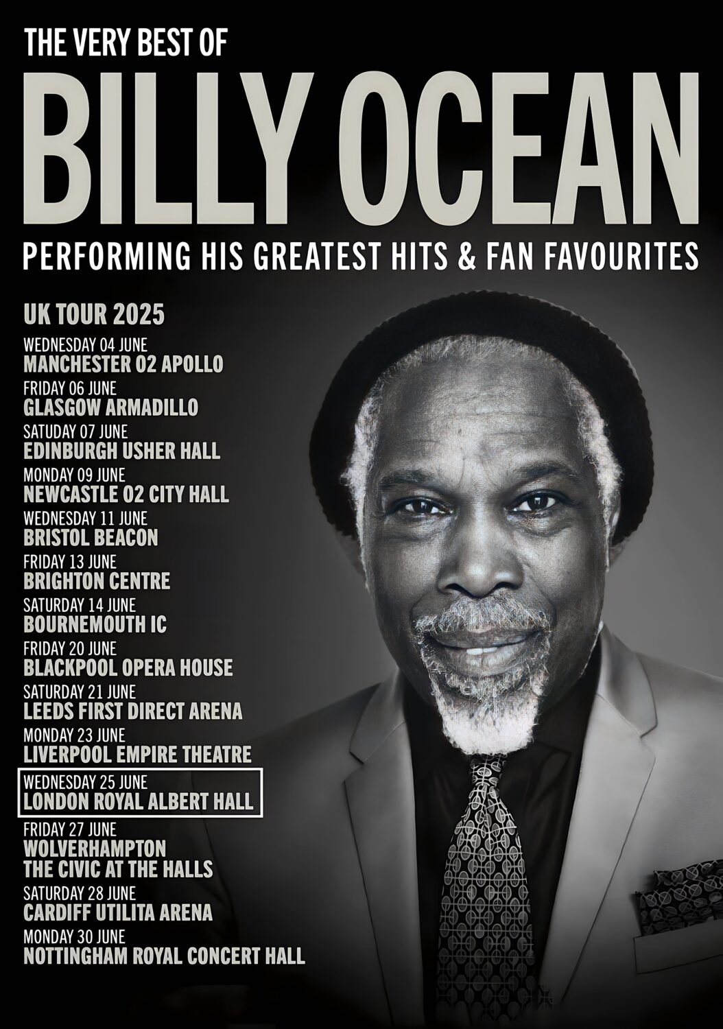 BILLY OCEAN Greatest Hits 2025 UK Tour Poster