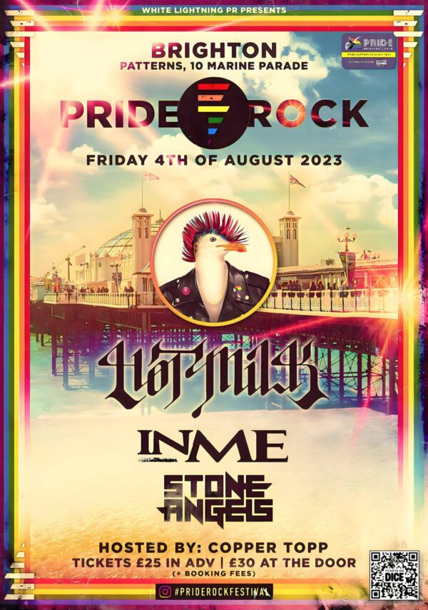 BRIGHTON PRIDE ROCK FESTIVAL 2023 Hot Milk - InMe - Stone Angels Tour Poster