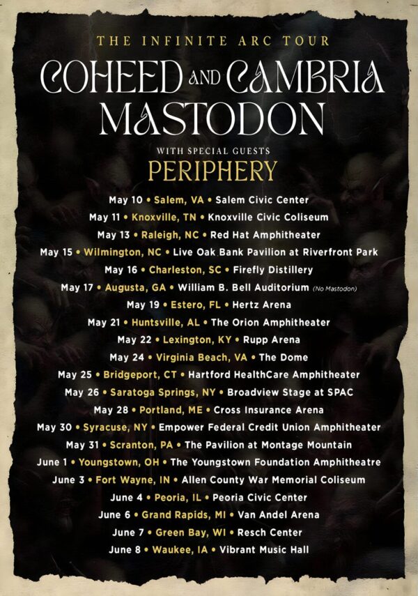 COHEED & CAMBRIA - MASTODON The Infinite Arc North America 2025 Tour Poster