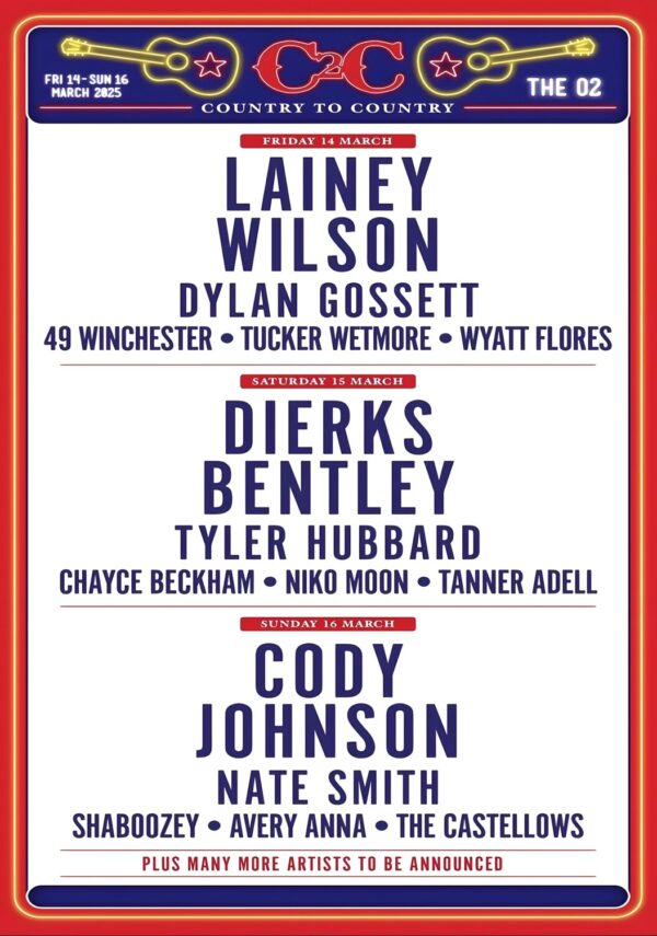 COUNTRY TO COUNTRY 2025 Lainey Wilson - Dierks Bentley - Cody Johnson: LONDON The O2 Arena Poster