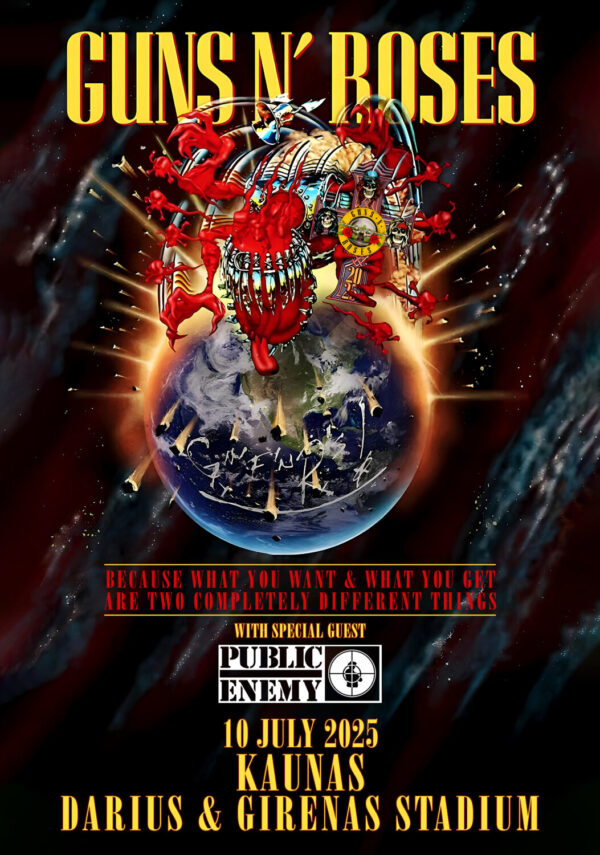 GUNS N ROSES Because What You Want 2025 Tour: KAUNAS Darius and Girėnas Stadium Poster