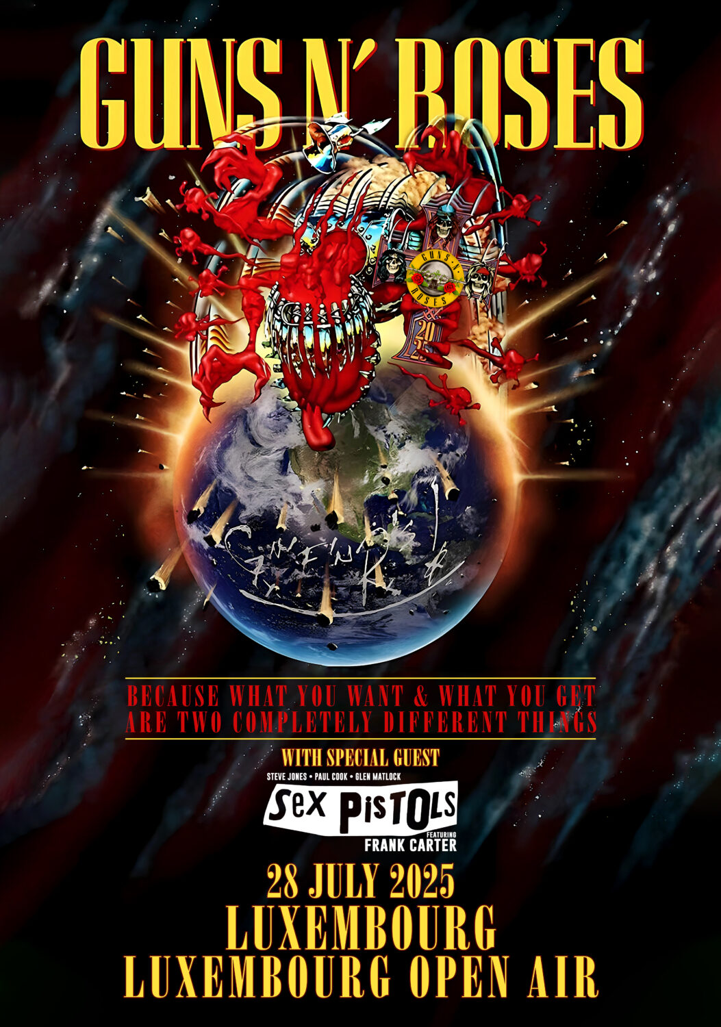 GUNS N ROSES Because What You Want 2025 Tour: LUXEMBOURG Luxembourg Open Air Poster