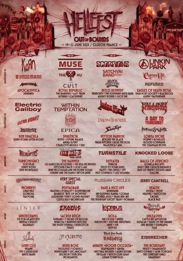 HELLEST 2025 FESTIVAL Korn - Muse - Scorpions - Linkin Park Line Up Poster