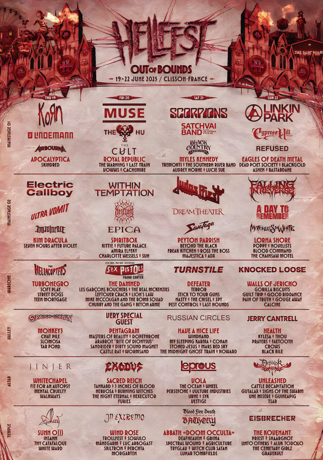 HELLEST 2025 FESTIVAL Korn - Muse - Scorpions - Linkin Park Line Up Poster
